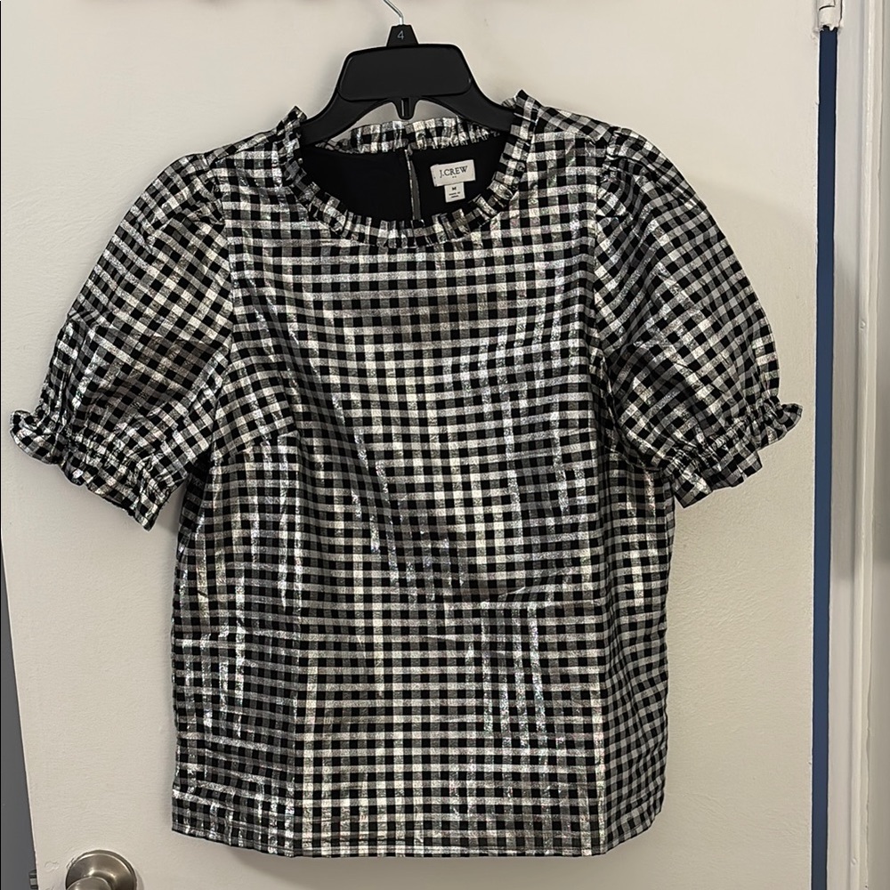 J.Crew Checkered Puff Sleeve Top